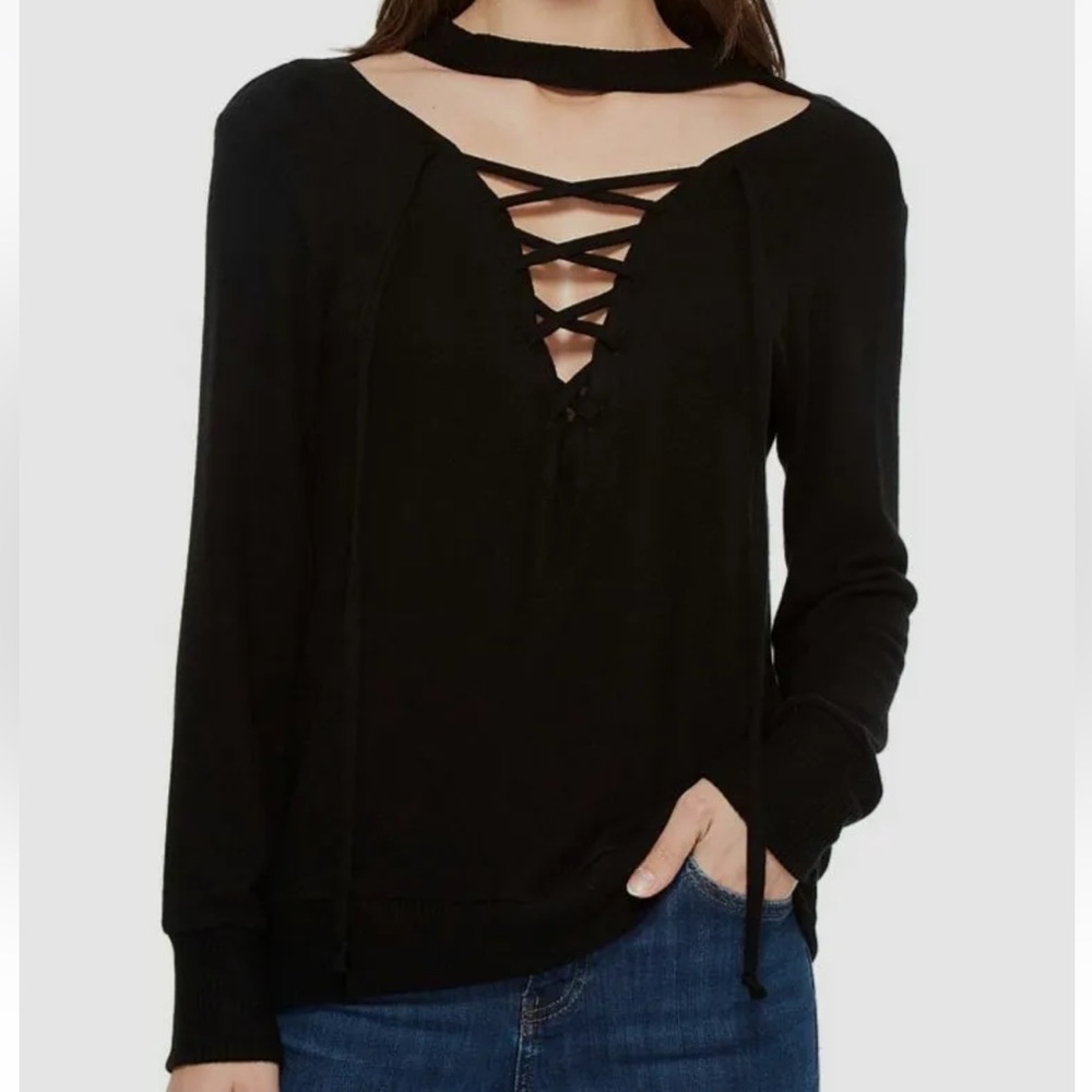 LNA Black Sweater Brushed Ovo Lace Up Sweater Size XS Soft Warm